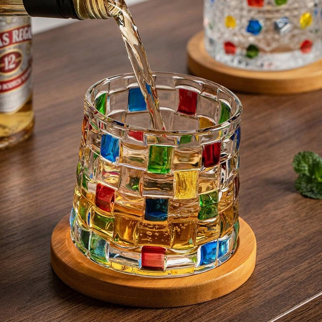 Colorful Spinning Whiskey Glass Gift Set Stress Relief Tumbler