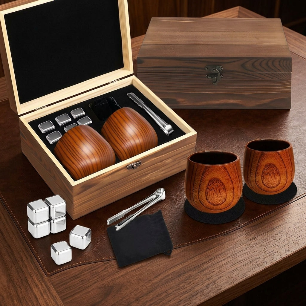 Wooden Box Whiskey Set With Wild Jujube Wood Stones