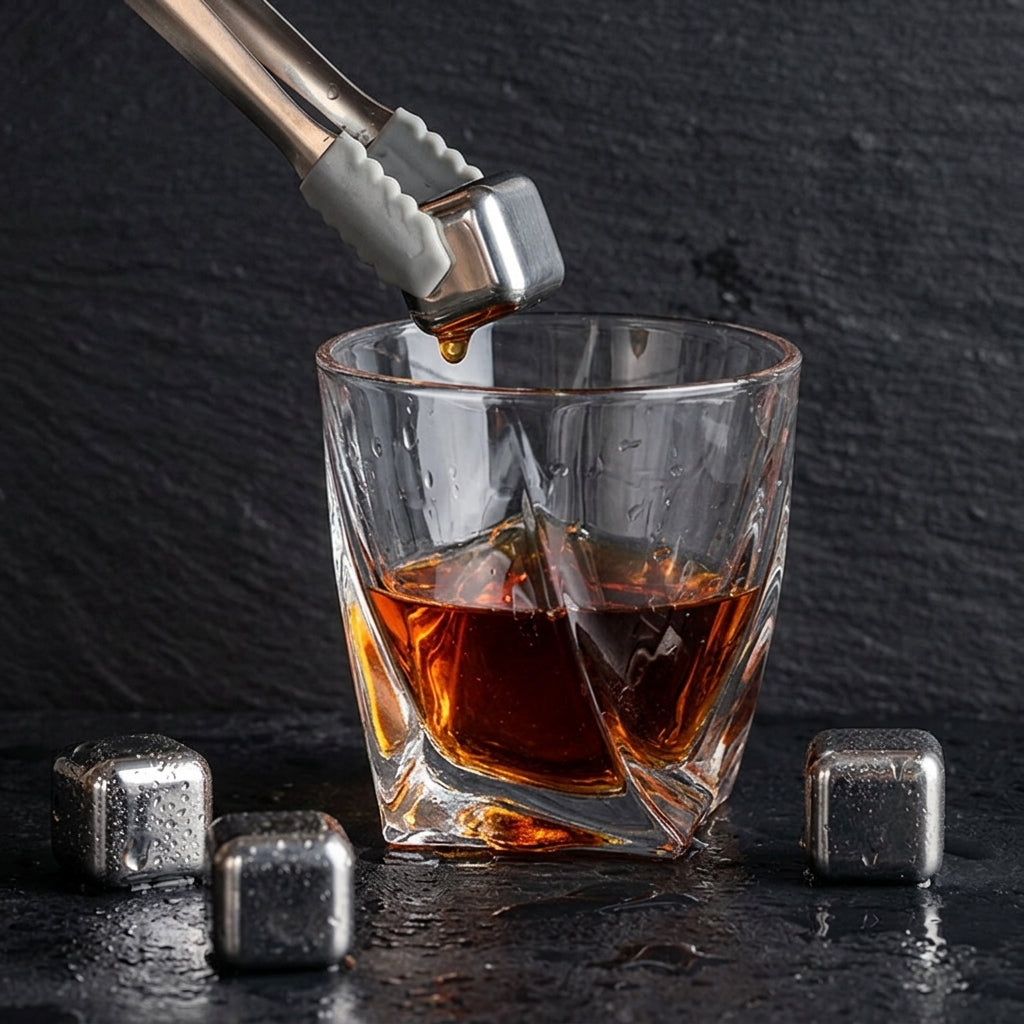 Charred Wood Gift Box 2Pcs Whiskey Glasses Stainless Steel Ice Stones